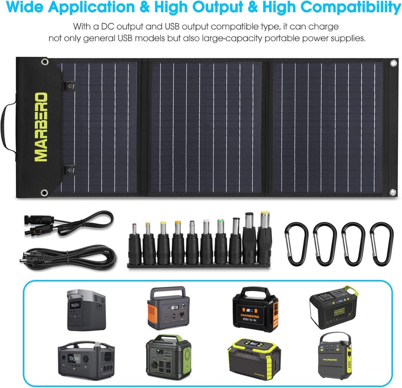 MARBERO 60W Portable Solar Panel 60 Watt Foldable Solar Panel for Solar Generators IP65 Waterproof 23% High Efficiency USB Port & DC Output(10 Changeable Adapters) for Outdoor Camping Travel Cloudy - Image 2